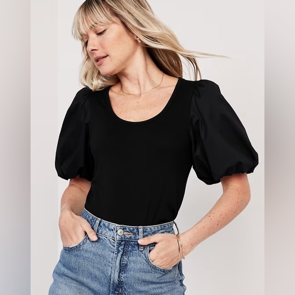 Old Navy Puff Sleeve Scoop Neck T-shirt Black XS